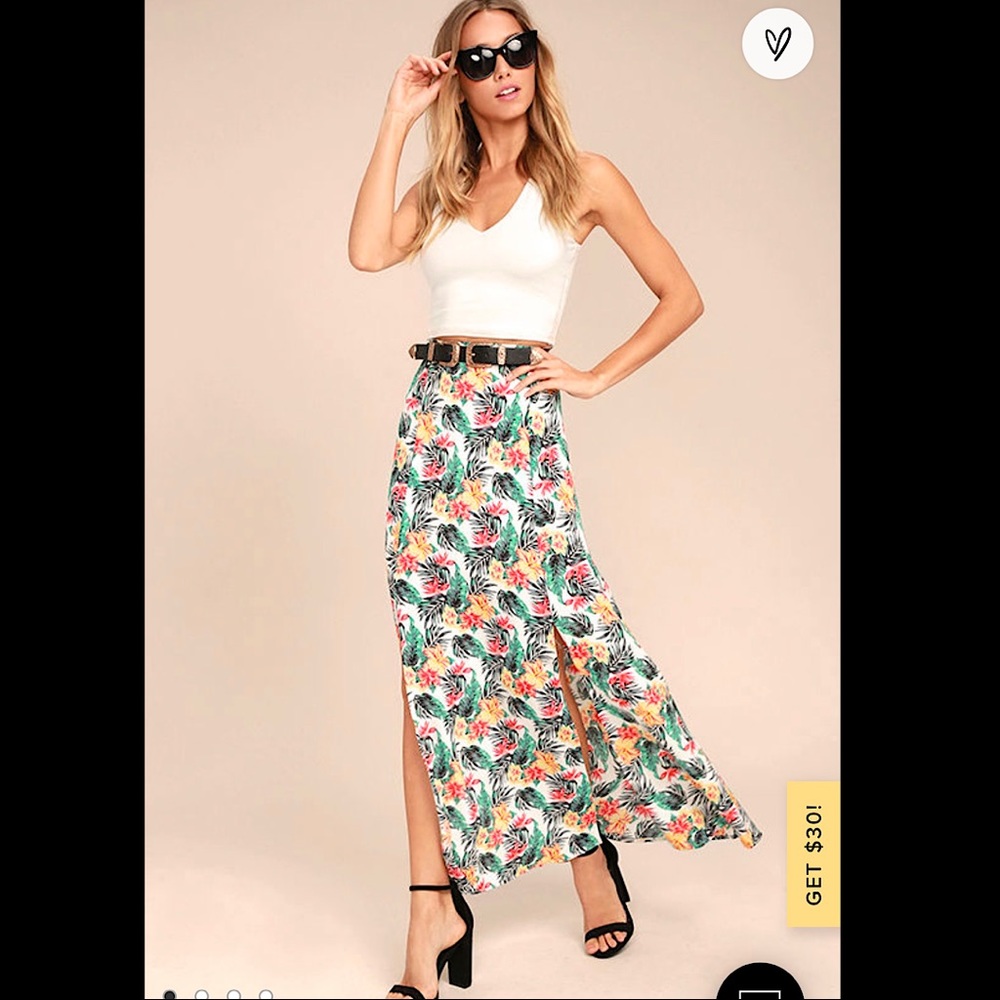 Lucy Love White Floral Print Maxi Skirt